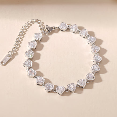 Raqdennia Adjustable Classic Heart Link Bracelet with Simulated Diamonds Daily Wear Jewelry Gift on Birthday Anniversary Christmas Valentines’ Day Mother’s Day