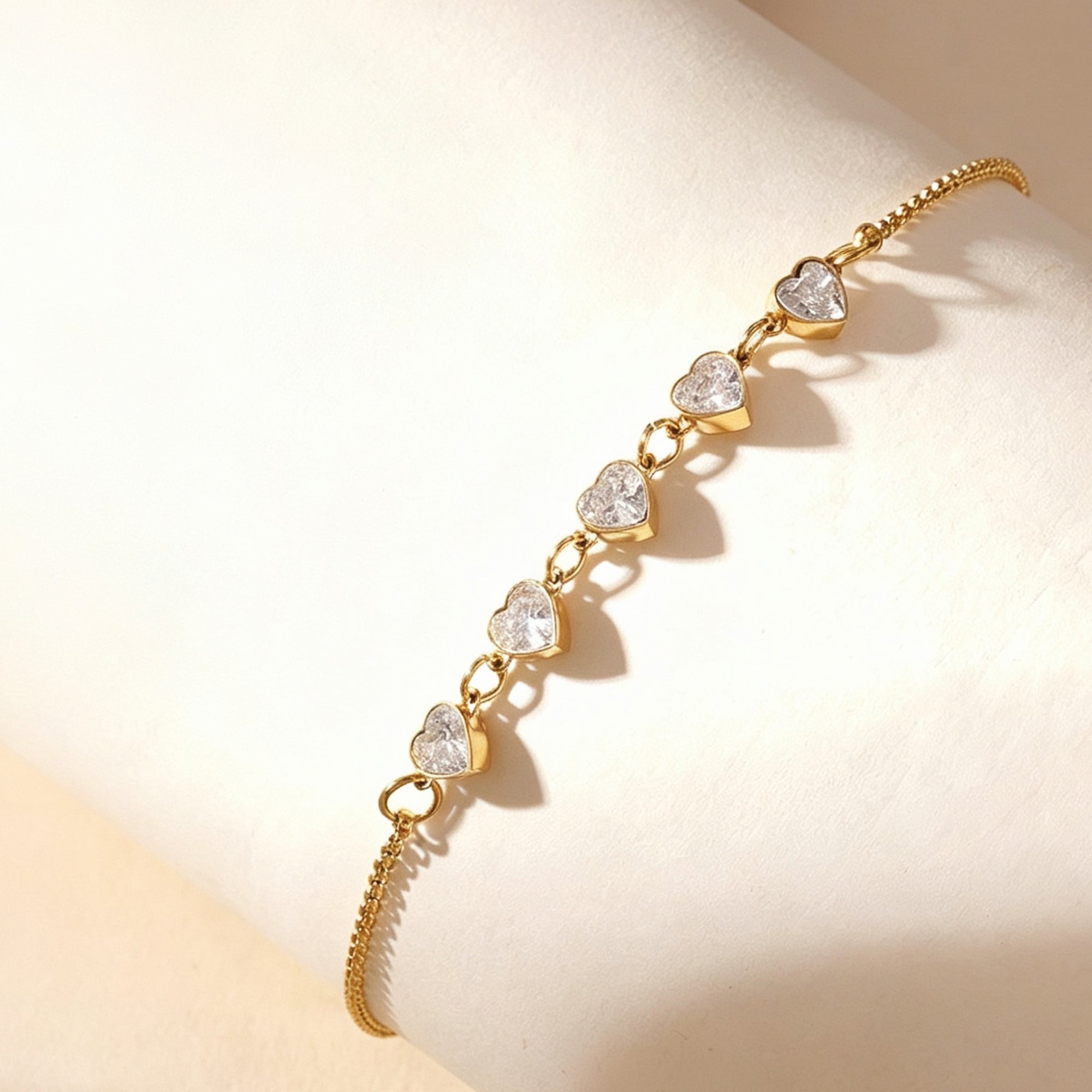 Raqdennia Adjustable 5 Hearts Bracelet with Simulated Diamonds Daily Wear Jewelry Gift on Birthday Anniversary Christmas Valentines’ Day Mother’s Day