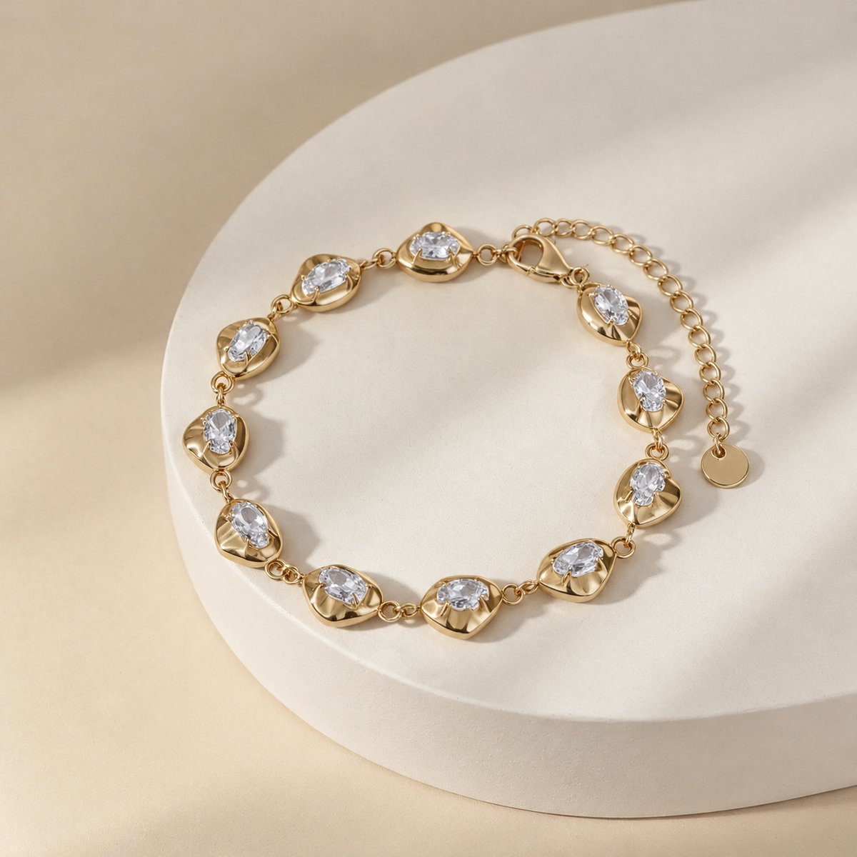 Raqdennia 18K Gold Plated Teardrop Link Bracelet with Simulated Diamonds Daily Wear Jewelry Gift on Birthday Anniversary Christmas Valentines’ Day Mother’s Day