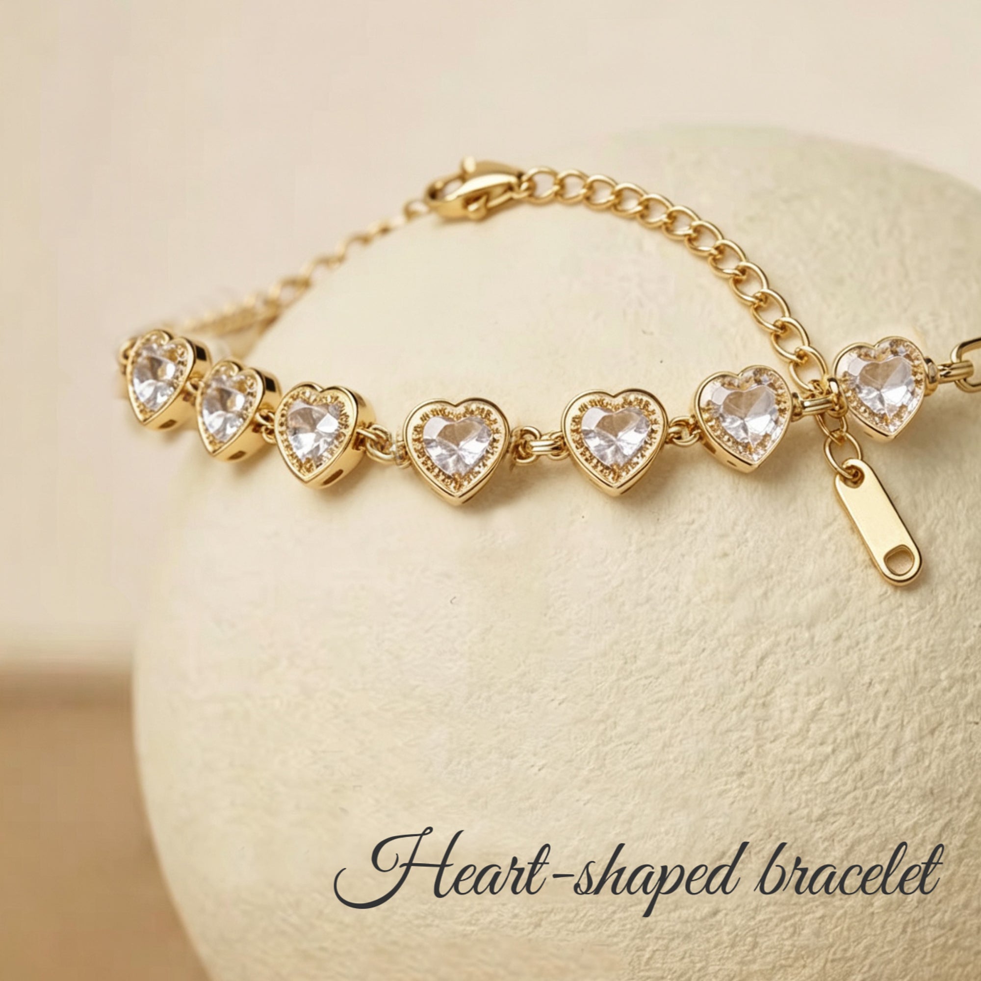 Raqdennia Adjustable Classic Heart Link Bracelet with Simulated Diamonds Daily Wear Jewelry Gift on Birthday Anniversary Christmas Valentines’ Day Mother’s Day