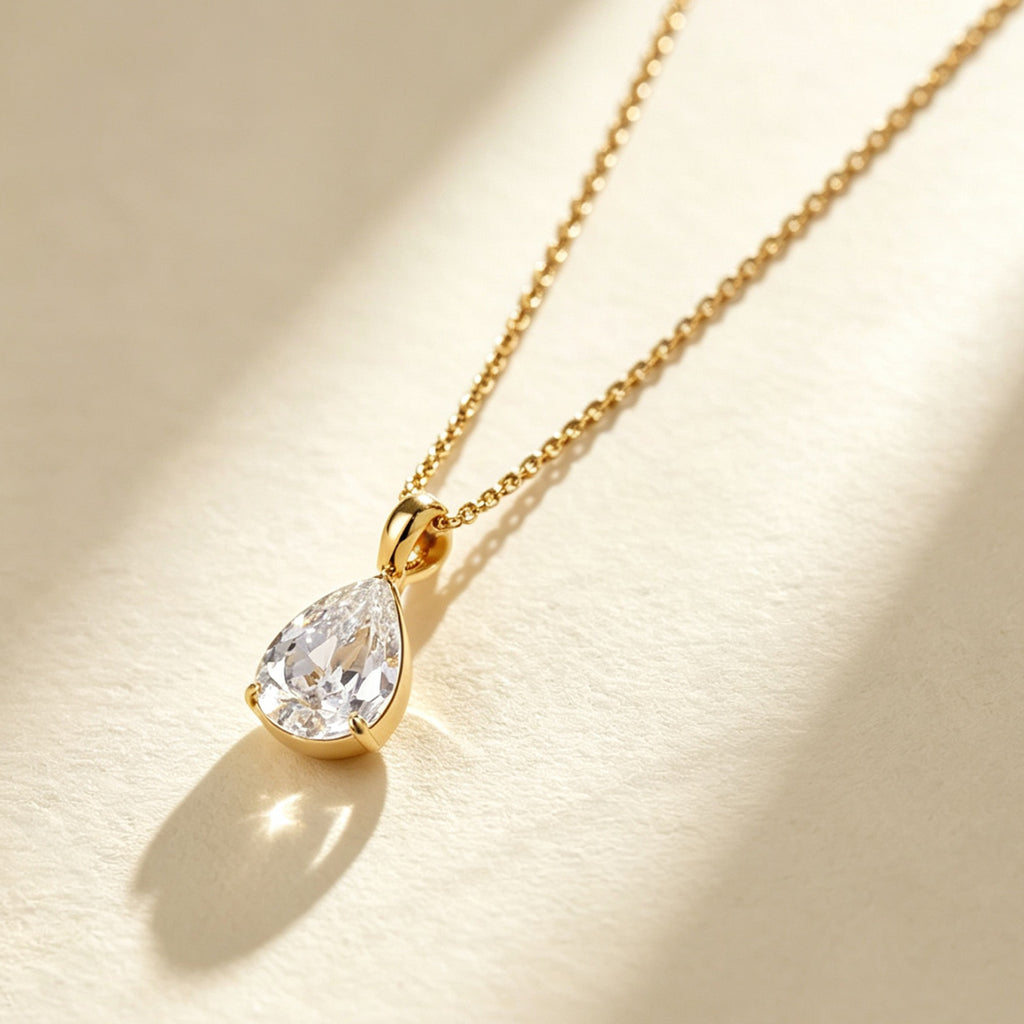 Raqdennia 18K Gold Plated Teardrop Pendant Necklace with Simulated Diamonds Daily Wear Jewelry Gift on Birthday Anniversary Christmas Valentines’ Day Mother’s Day