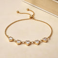 Raqdennia Adjustable 5 Hearts Bracelet with Simulated Diamonds Daily Wear Jewelry Gift on Birthday Anniversary Christmas Valentines’ Day Mother’s Day