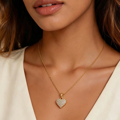 Raqdennia Dainty Love Pendant Necklace with Full Paved Simulated Diamonds Daily Wear Jewelry Gift on Birthday Anniversary Christmas Valentines’ Day Mother’s Day