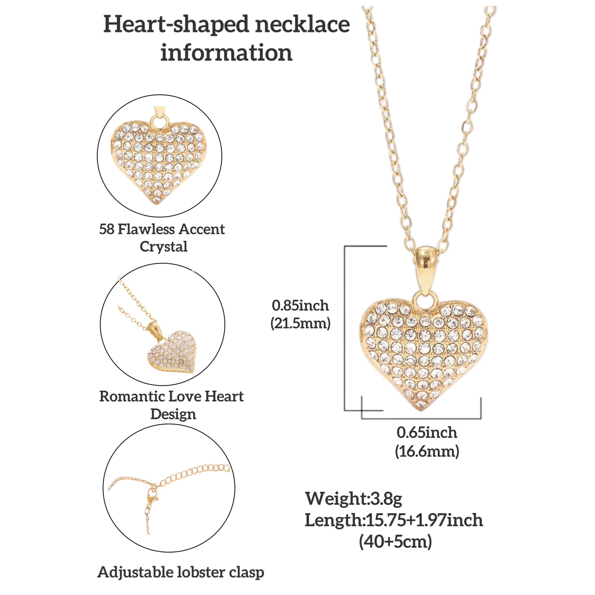 Raqdennia Dainty Love Pendant Necklace with Full Paved Simulated Diamonds Daily Wear Jewelry Gift on Birthday Anniversary Christmas Valentines’ Day Mother’s Day