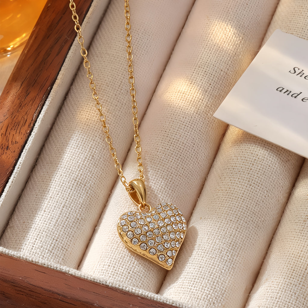 Raqdennia Dainty Love Pendant Necklace with Full Paved Simulated Diamonds Daily Wear Jewelry Gift on Birthday Anniversary Christmas Valentines’ Day Mother’s Day