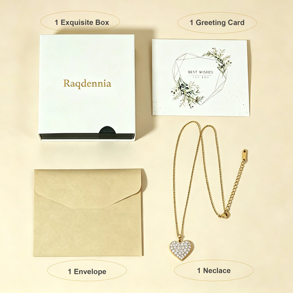 Raqdennia Dainty Love Pendant Necklace with Full Paved Simulated Diamonds Daily Wear Jewelry Gift on Birthday Anniversary Christmas Valentines’ Day Mother’s Day